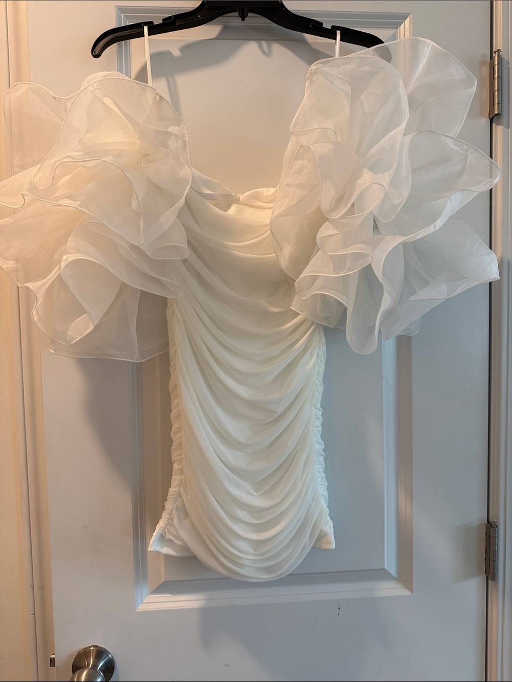 SHEIN White Ruffled Organza Off-Shoulder Mini Dress
